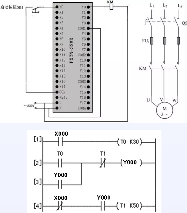 1641785196107552.png 定時控制的PLC線路與梯形圖.png